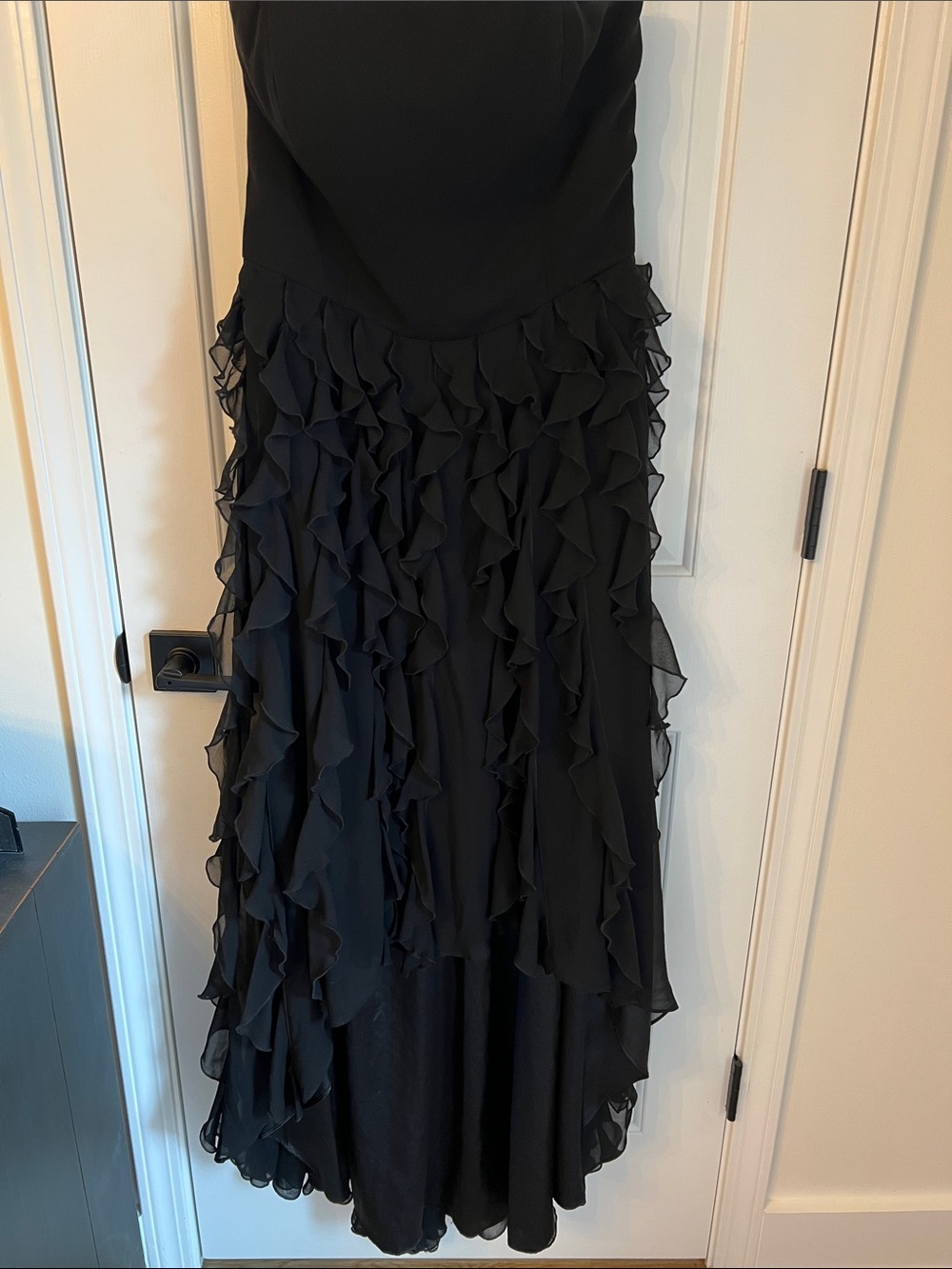 White House-Black Market Black Ruffled Hi-Low Tiered Evening Dress size 10